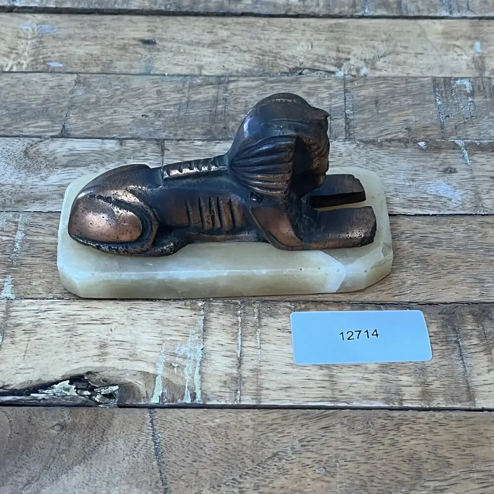 Vintage Brass Egyptian Sphinx Figurine on Alabaster Base 6